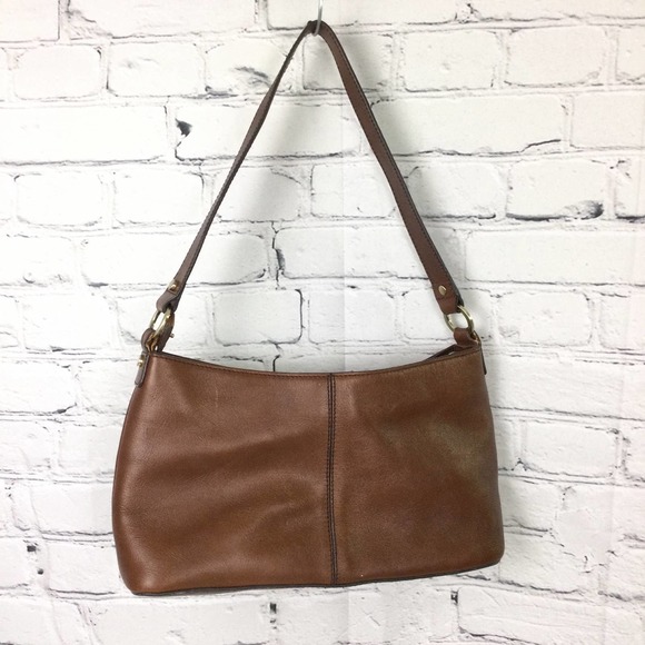 Etienne Aigner Brown Genuine Leather Color Block Zippered Small Shoulder Bag - Picture 3 of 12